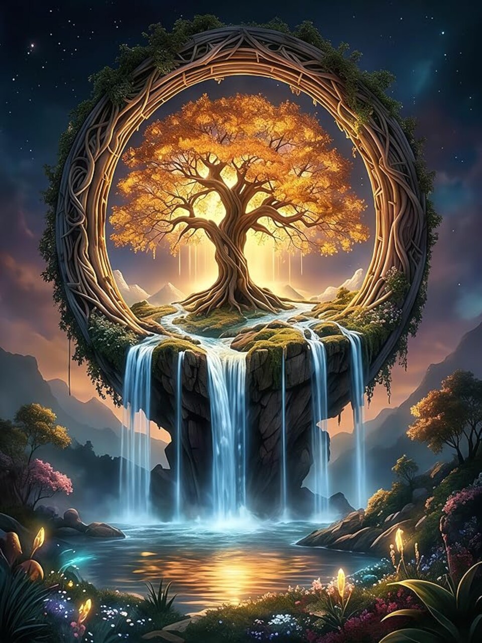 Tree of Life Stamped Cross Stitch Kits - Waterfall Needlepoint Counted Cross Stitch Kits for Beginners Adults Patterns Crossstitching Dimensions Embroidery Kits Arts and Crafts